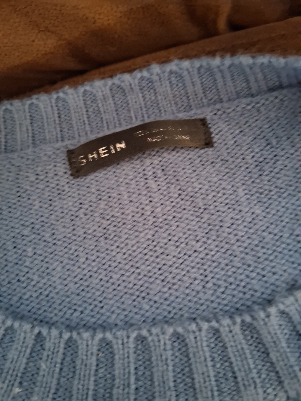 SHEIN Sz 8 Women's Blue Knit Sweater w/ Orange Mushroom Excellent Condition - Picture 3 of 5